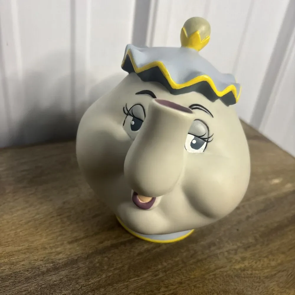 Vtg Disney Beauty and the Beast Mrs Potts Teapot Coin Bank Plastic Piggy Bank